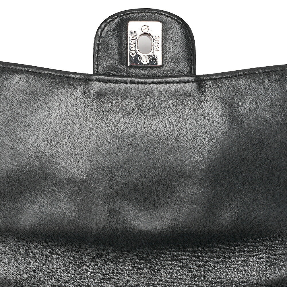 CHANEL Matelasse Turn Lock Single Flap Chain Shoulder Lambskin Black Silver-Tone Hardware, Pre-Owned