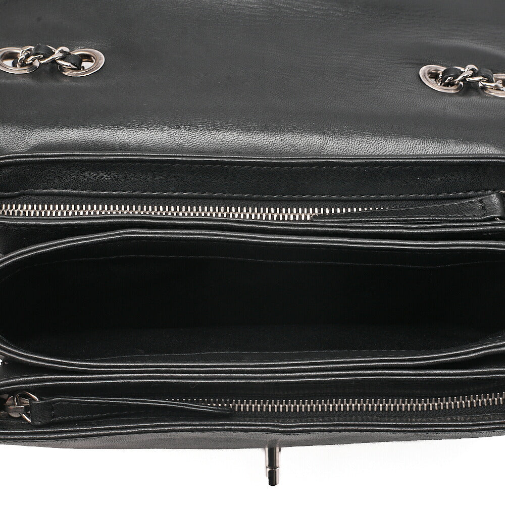 CHANEL Matelasse Turn Lock Single Flap Chain Shoulder Lambskin Black Silver-Tone Hardware, Pre-Owned