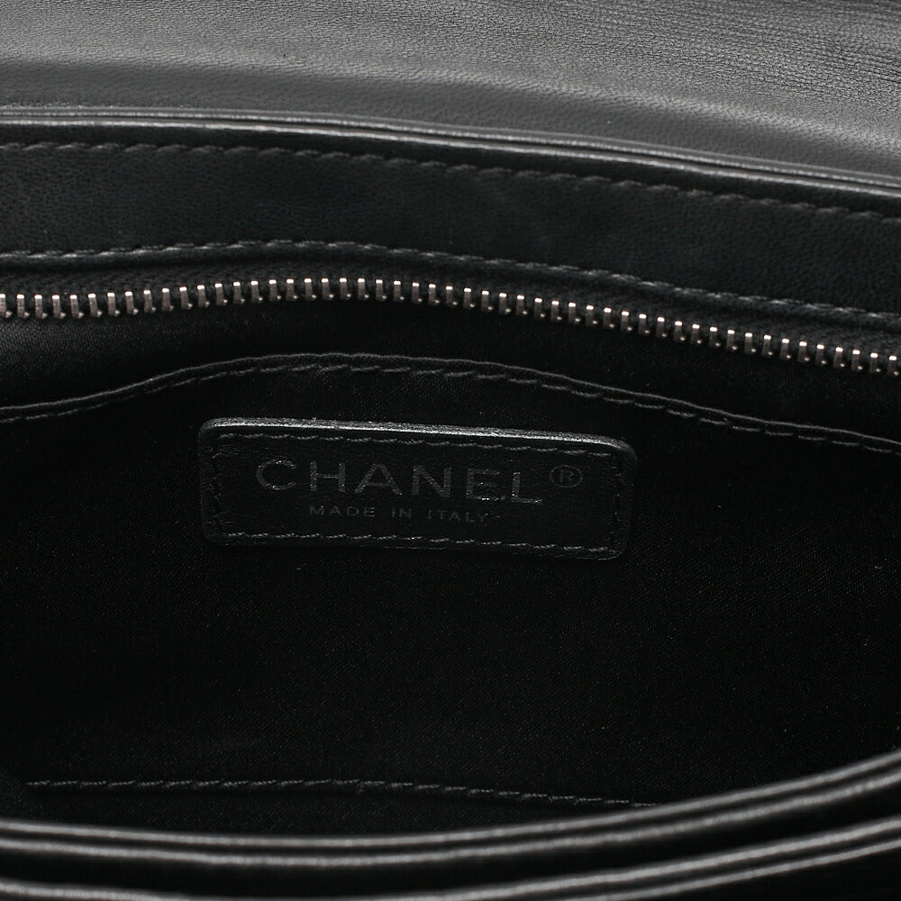 CHANEL Matelasse Turn Lock Single Flap Chain Shoulder Lambskin Black Silver-Tone Hardware, Pre-Owned