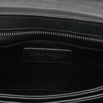 CHANEL Matelasse Turn Lock Single Flap Chain Shoulder Lambskin Black Silver-Tone Hardware, Pre-Owned