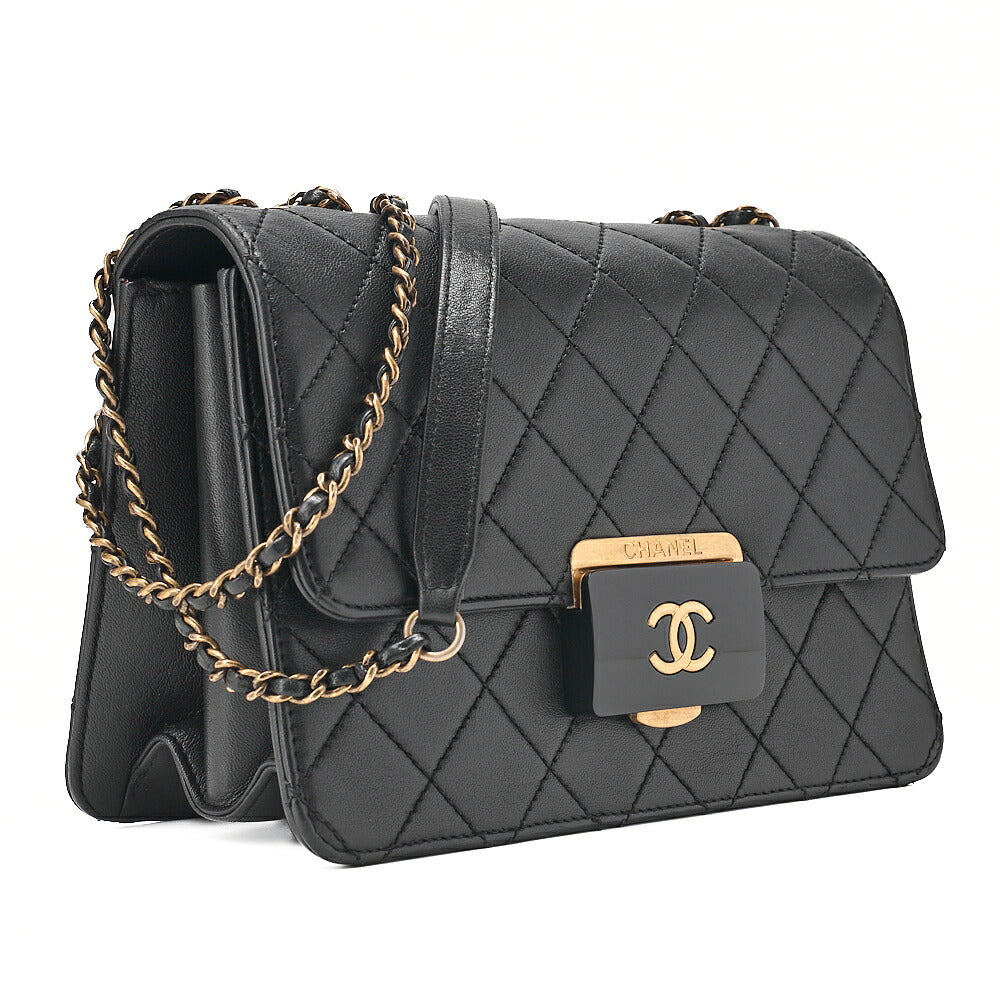 CHANEL Chanel Matelasse Beauty Lock Chain Shoulder Calfskin Black Gold-Tone Hardware, Pre-Owned
