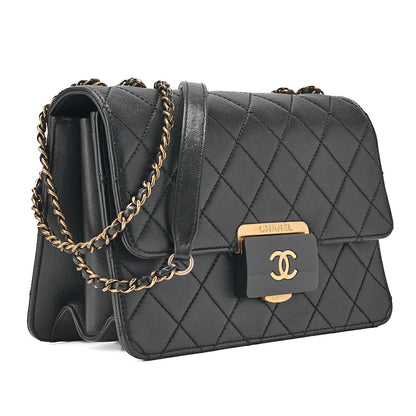 CHANEL Chanel Matelasse Beauty Lock Chain Shoulder Calfskin Black Gold-Tone Hardware, Pre-Owned