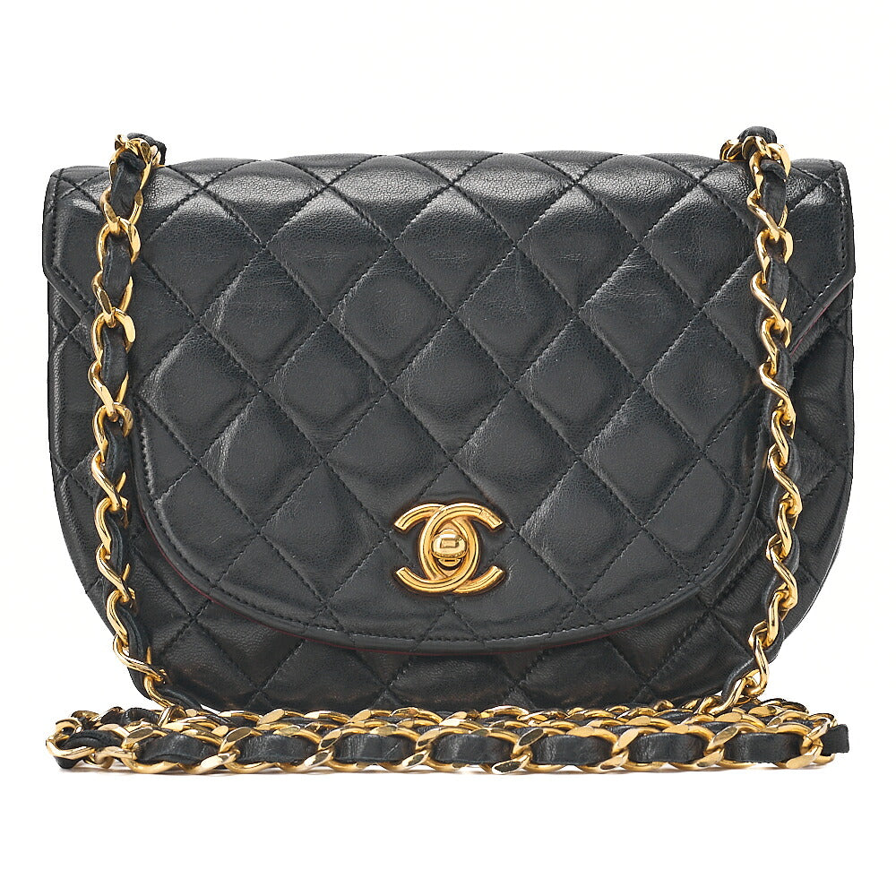 CHANEL Shoulder Bag Mini Matelasse 17cm Lambskin Half Round Flap Black Gold-Tone Hardware, Pre-Owned