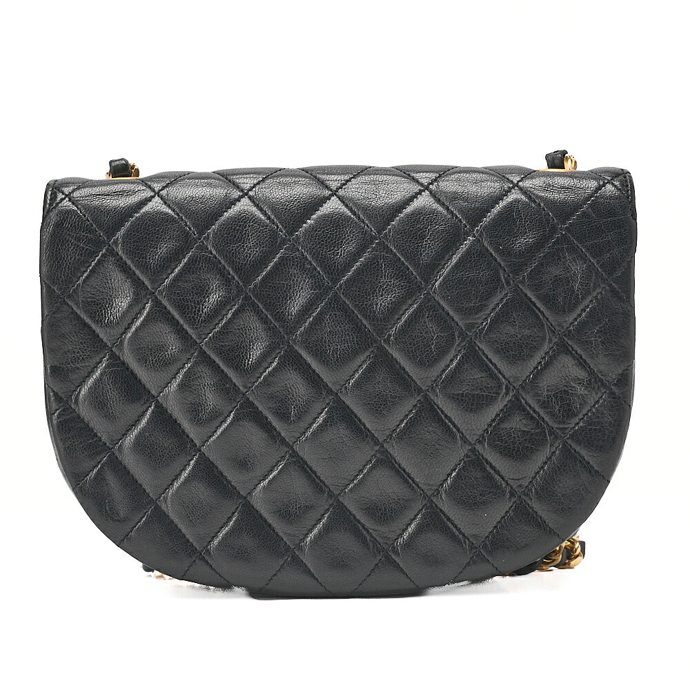 CHANEL Shoulder Bag Mini Matelasse 17cm Lambskin Half Round Flap Black Gold-Tone Hardware, Pre-Owned