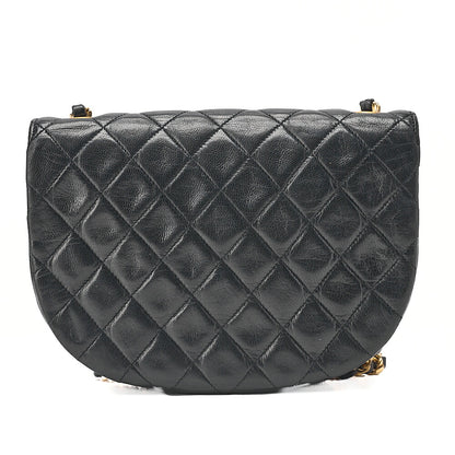 CHANEL Shoulder Bag Mini Matelasse 17cm Lambskin Half Round Flap Black Gold-Tone Hardware, Pre-Owned