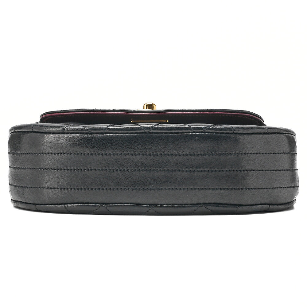 CHANEL Shoulder Bag Mini Matelasse 17cm Lambskin Half Round Flap Black Gold-Tone Hardware, Pre-Owned