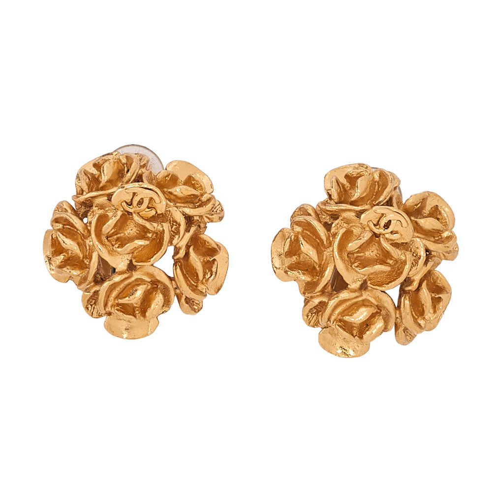 CHANEL Coco Mark Camellia 99P Earrings GP Gold Gold Plated-Tone Hardware, Pre-Owned