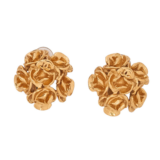 CHANEL Coco Mark Camellia 99P Earrings GP Gold Gold Plated-Tone Hardware, Pre-Owned
