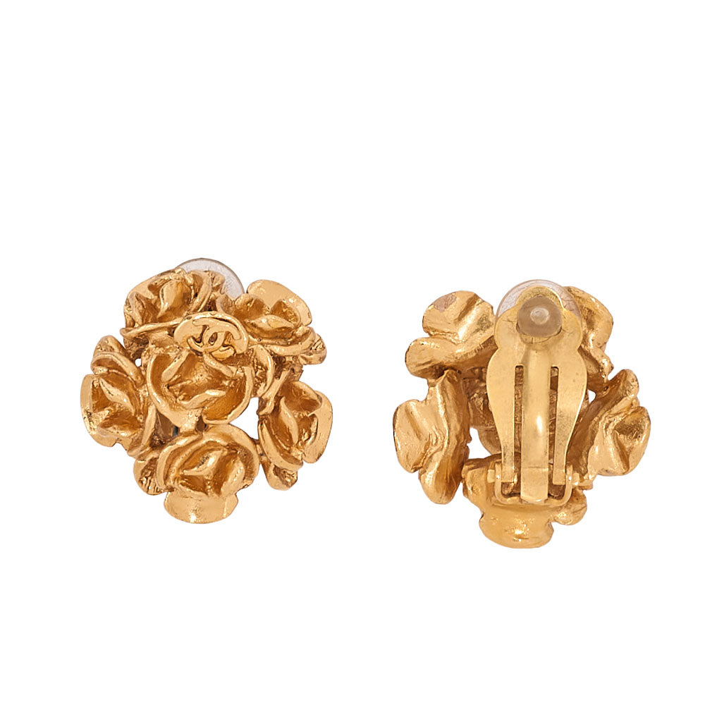 CHANEL Coco Mark Camellia 99P Earrings GP Gold Gold Plated-Tone Hardware, Pre-Owned