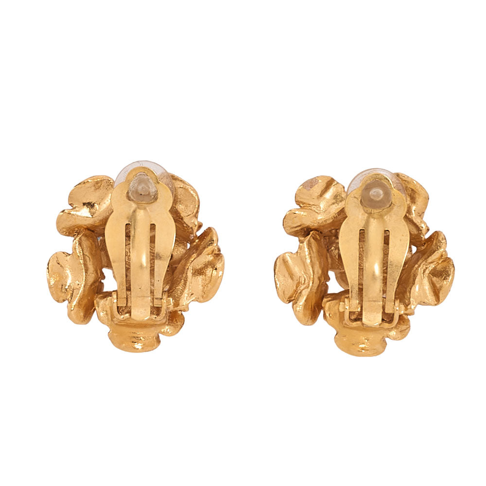 CHANEL Coco Mark Camellia 99P Earrings GP Gold Gold Plated-Tone Hardware, Pre-Owned