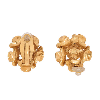 CHANEL Coco Mark Camellia 99P Earrings GP Gold Gold Plated-Tone Hardware, Pre-Owned