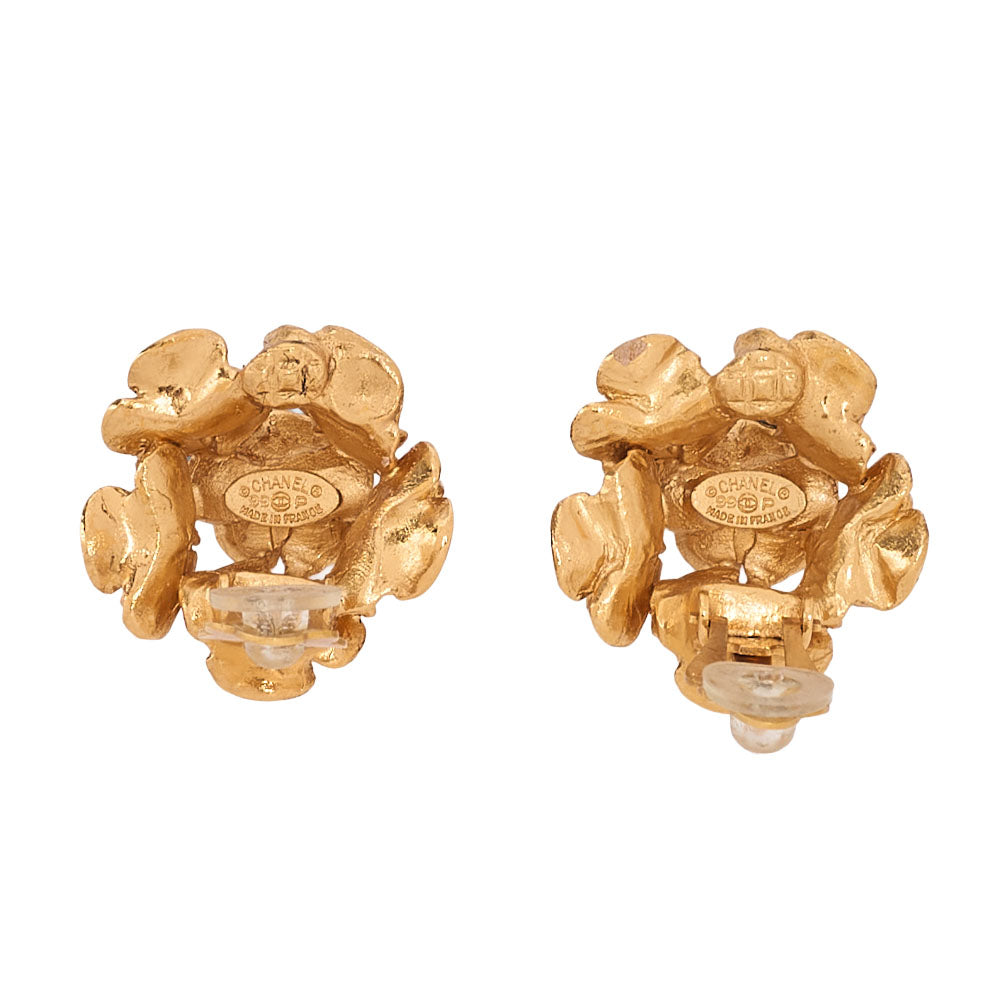 CHANEL Coco Mark Camellia 99P Earrings GP Gold Gold Plated-Tone Hardware, Pre-Owned