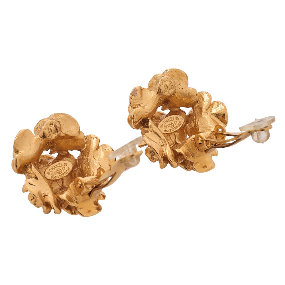CHANEL Coco Mark Camellia 99P Earrings GP Gold Gold Plated-Tone Hardware, Pre-Owned