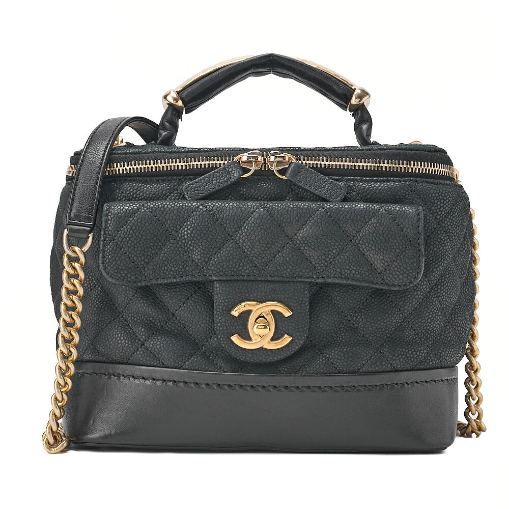 CHANEL Vanity Coco Mark 2-Way Chain Shoulder Caviar Skin x Lamb Black Gold-Tone Hardware, Pre-Owned
