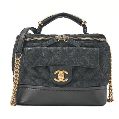 CHANEL Vanity Coco Mark 2-Way Chain Shoulder Caviar Skin x Lamb Black Gold-Tone Hardware, Pre-Owned