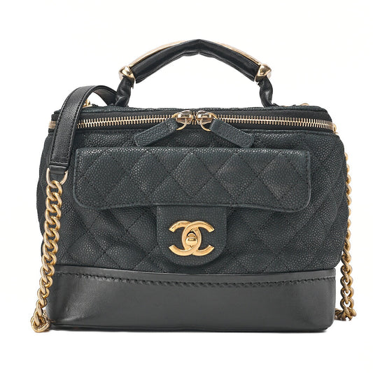 CHANEL Vanity Coco Mark 2-Way Chain Shoulder Caviar Skin x Lamb Black Gold-Tone Hardware, Pre-Owned