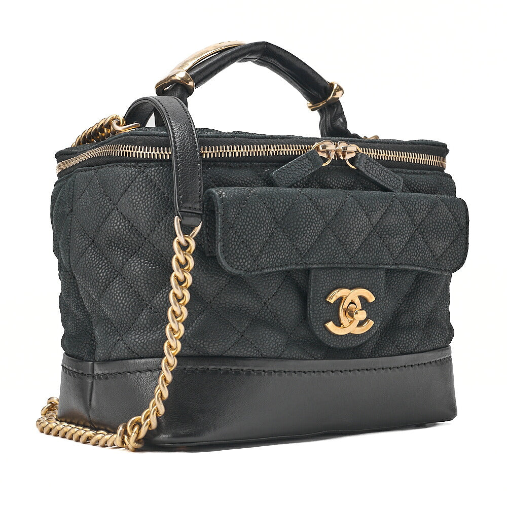 CHANEL Vanity Coco Mark 2-Way Chain Shoulder Caviar Skin x Lamb Black Gold-Tone Hardware, Pre-Owned