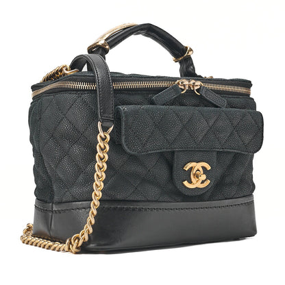 CHANEL Vanity Coco Mark 2-Way Chain Shoulder Caviar Skin x Lamb Black Gold-Tone Hardware, Pre-Owned