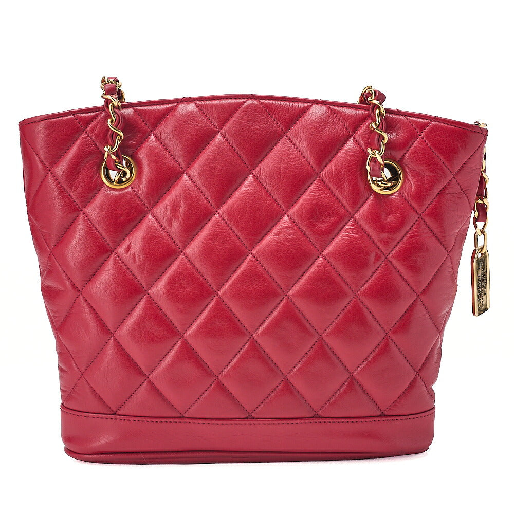 CHANEL Shoulder Bag Matelasse Plate Charm Fan-Shaped Chain Shoulder Lambskin Red Gold-Tone Hardware, Pre-Owned