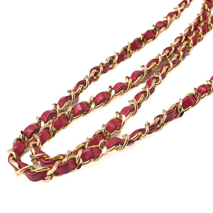 CHANEL Shoulder Bag Matelasse Plate Charm Fan-Shaped Chain Shoulder Lambskin Red Gold-Tone Hardware, Pre-Owned