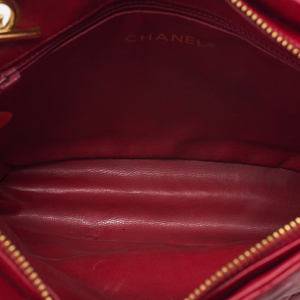 CHANEL Shoulder Bag Matelasse Plate Charm Fan-Shaped Chain Shoulder Lambskin Red Gold-Tone Hardware, Pre-Owned