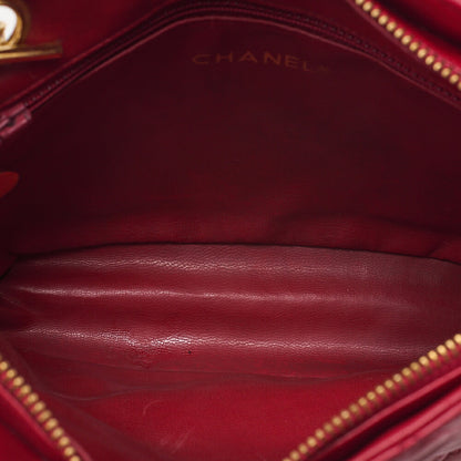 CHANEL Shoulder Bag Matelasse Plate Charm Fan-Shaped Chain Shoulder Lambskin Red Gold-Tone Hardware, Pre-Owned