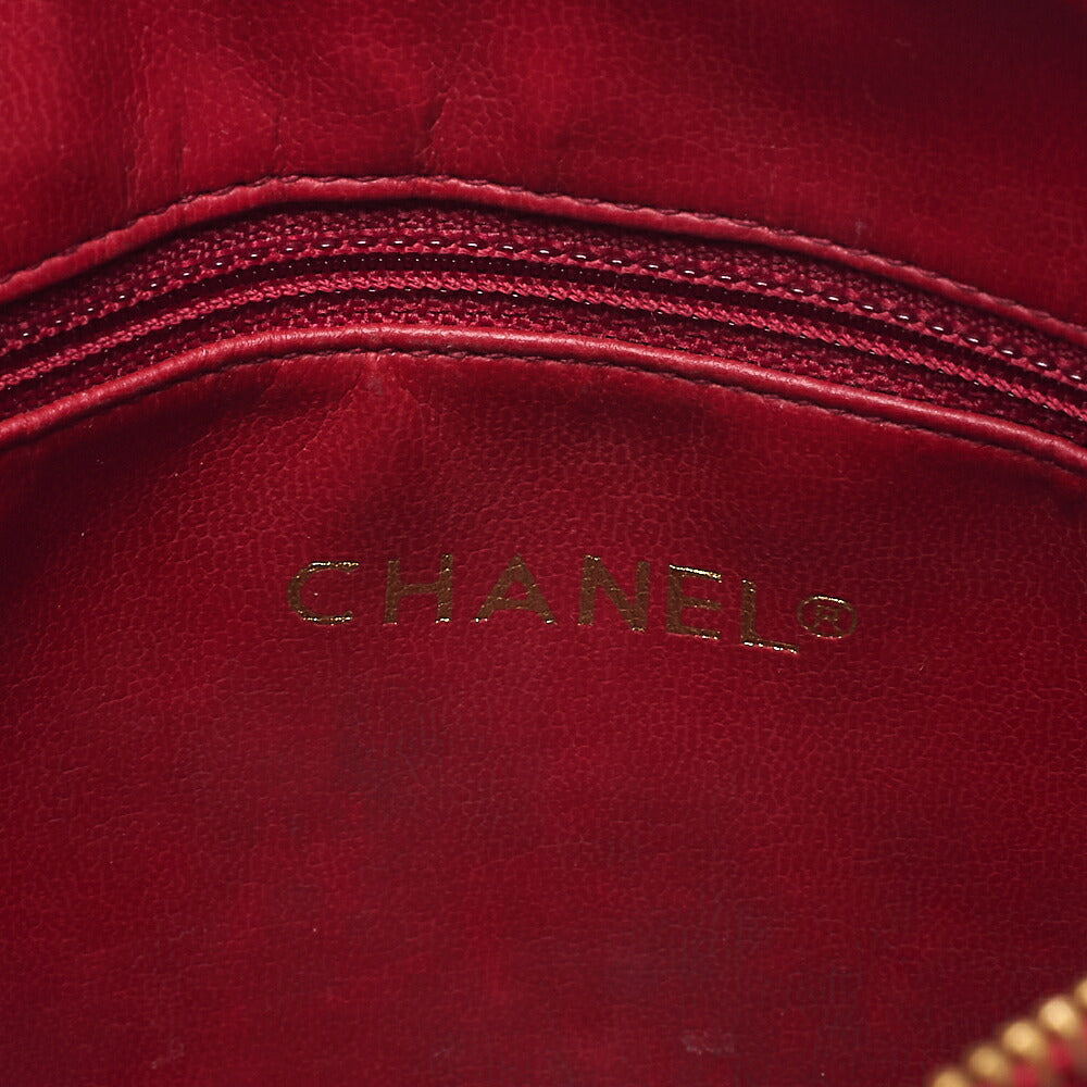 CHANEL Shoulder Bag Matelasse Plate Charm Fan-Shaped Chain Shoulder Lambskin Red Gold-Tone Hardware, Pre-Owned
