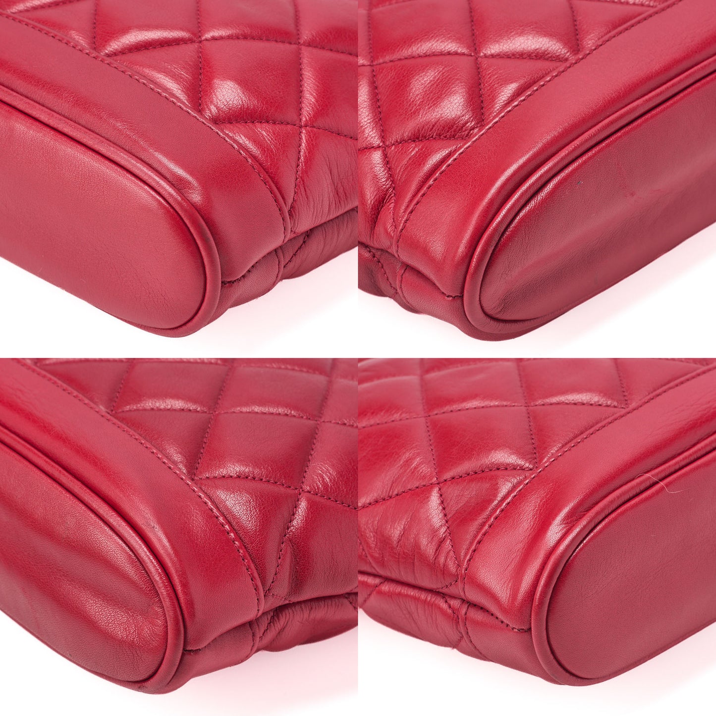 CHANEL Shoulder Bag Matelasse Plate Charm Fan-Shaped Chain Shoulder Lambskin Red Gold-Tone Hardware, Pre-Owned