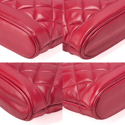 CHANEL Shoulder Bag Matelasse Plate Charm Fan-Shaped Chain Shoulder Lambskin Red Gold-Tone Hardware, Pre-Owned