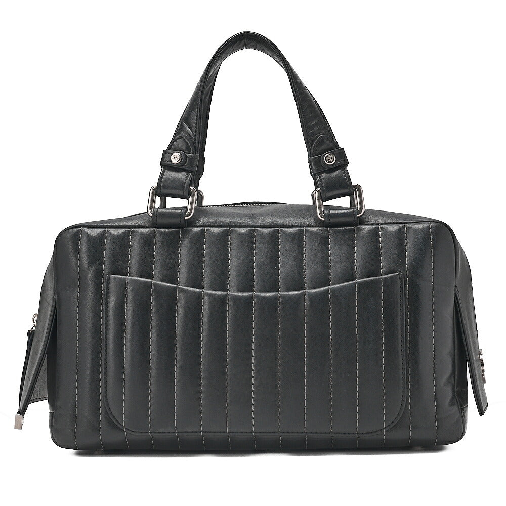 CHANEL Lambskin Mademoiselle Handbag Black Silver-Tone Hardware, Pre-Owned