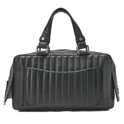 CHANEL Lambskin Mademoiselle Handbag Black Silver-Tone Hardware, Pre-Owned