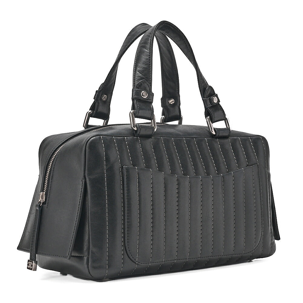 CHANEL Lambskin Mademoiselle Handbag Black Silver-Tone Hardware, Pre-Owned