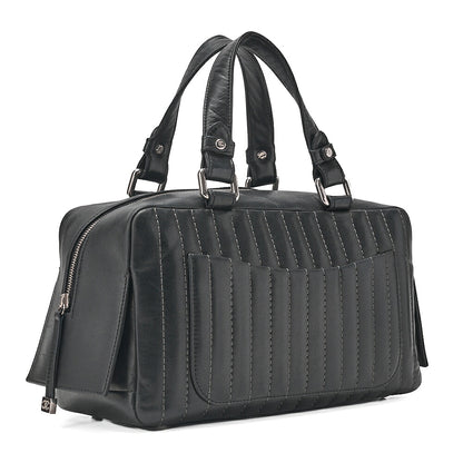CHANEL Lambskin Mademoiselle Handbag Black Silver-Tone Hardware, Pre-Owned