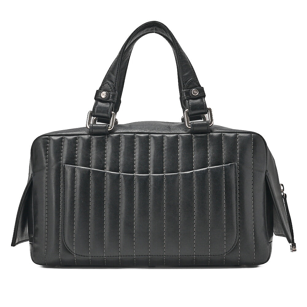 CHANEL Lambskin Mademoiselle Handbag Black Silver-Tone Hardware, Pre-Owned