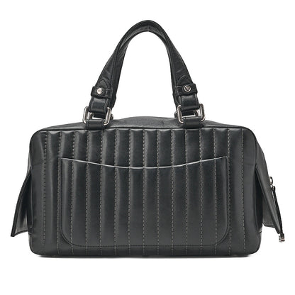 CHANEL Lambskin Mademoiselle Handbag Black Silver-Tone Hardware, Pre-Owned