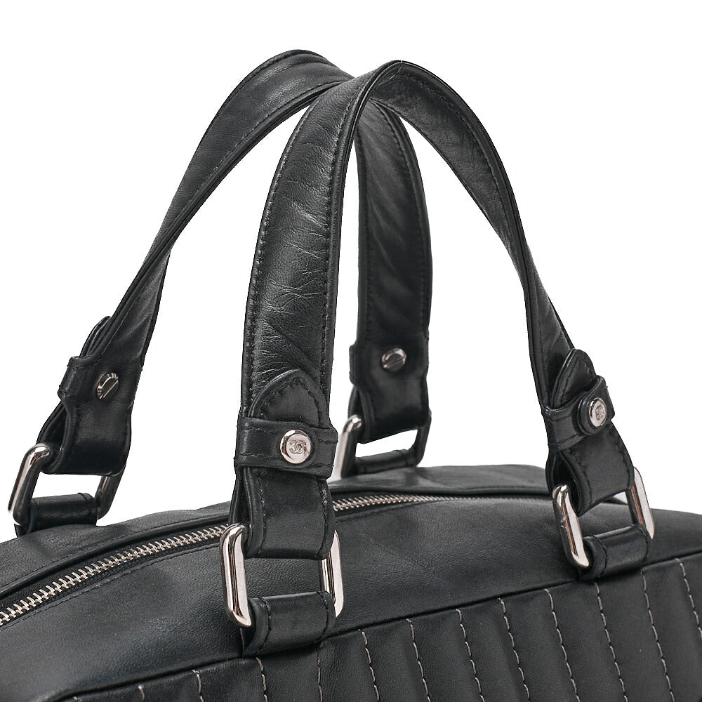 CHANEL Lambskin Mademoiselle Handbag Black Silver-Tone Hardware, Pre-Owned