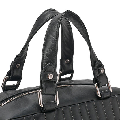 CHANEL Lambskin Mademoiselle Handbag Black Silver-Tone Hardware, Pre-Owned
