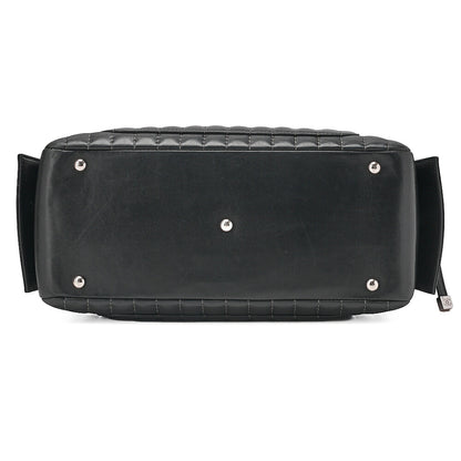 CHANEL Lambskin Mademoiselle Handbag Black Silver-Tone Hardware, Pre-Owned