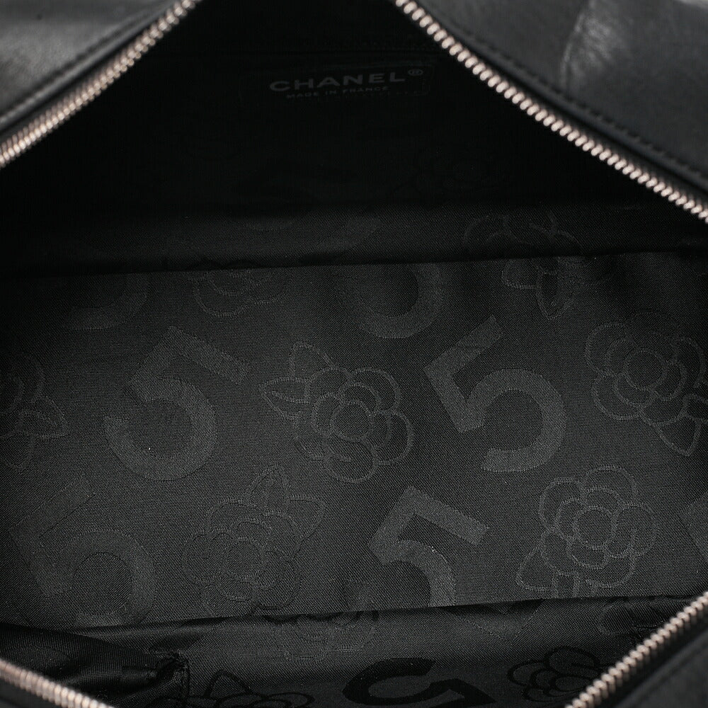 CHANEL Lambskin Mademoiselle Handbag Black Silver-Tone Hardware, Pre-Owned
