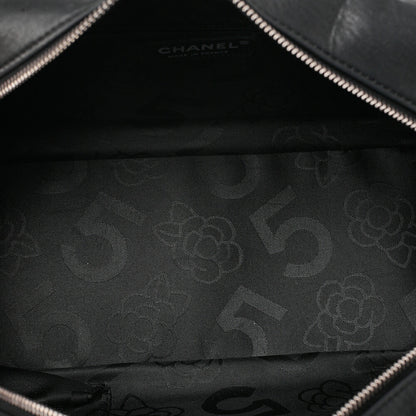 CHANEL Lambskin Mademoiselle Handbag Black Silver-Tone Hardware, Pre-Owned