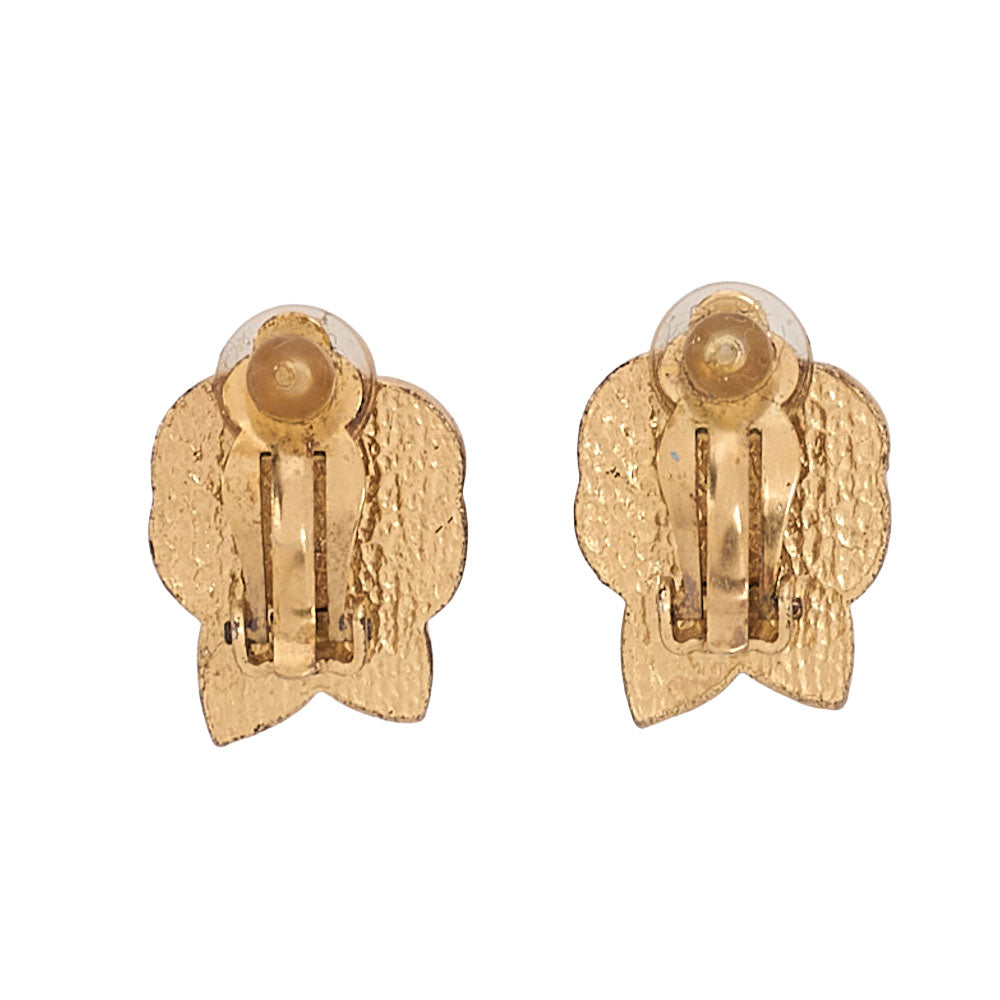 CHANEL Coco Mark Camellia Motif 02A Earrings Enamel x GP Gold-Tone Hardware, Pre-Owned