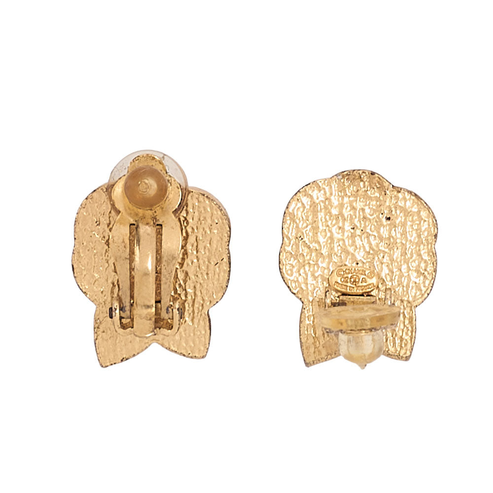 CHANEL Coco Mark Camellia Motif 02A Earrings Enamel x GP Gold-Tone Hardware, Pre-Owned