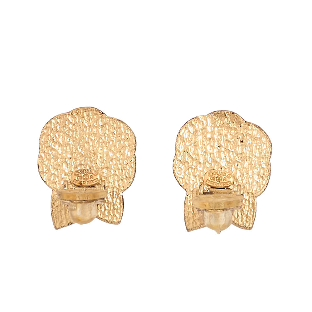CHANEL Coco Mark Camellia Motif 02A Earrings Enamel x GP Gold-Tone Hardware, Pre-Owned