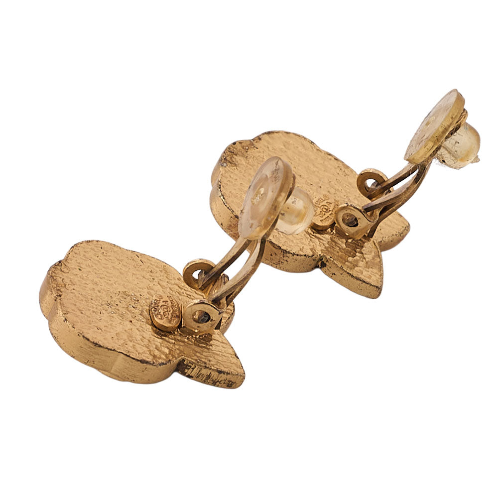 CHANEL Coco Mark Camellia Motif 02A Earrings Enamel x GP Gold-Tone Hardware, Pre-Owned