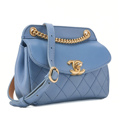 CHANEL Lambskin Mini Matelasse Single Flap Chain Shoulder Bag Blue Gold-Tone Hardware, Pre-Owned