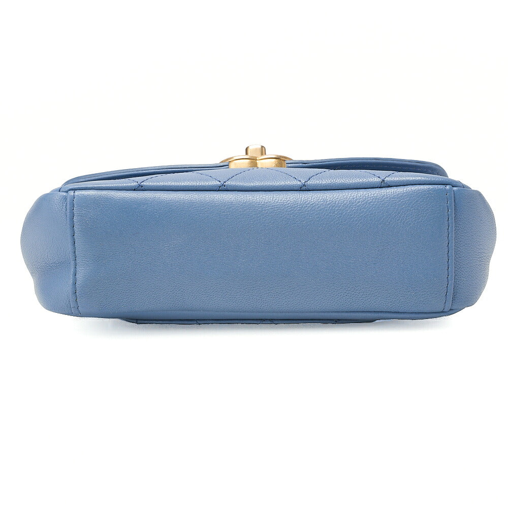 CHANEL Lambskin Mini Matelasse Single Flap Chain Shoulder Bag Blue Gold-Tone Hardware, Pre-Owned