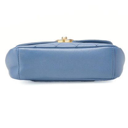 CHANEL Lambskin Mini Matelasse Single Flap Chain Shoulder Bag Blue Gold-Tone Hardware, Pre-Owned