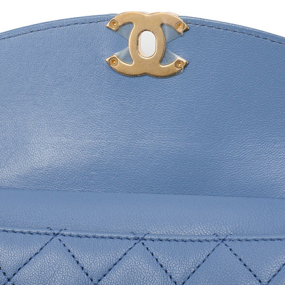 CHANEL Lambskin Mini Matelasse Single Flap Chain Shoulder Bag Blue Gold-Tone Hardware, Pre-Owned