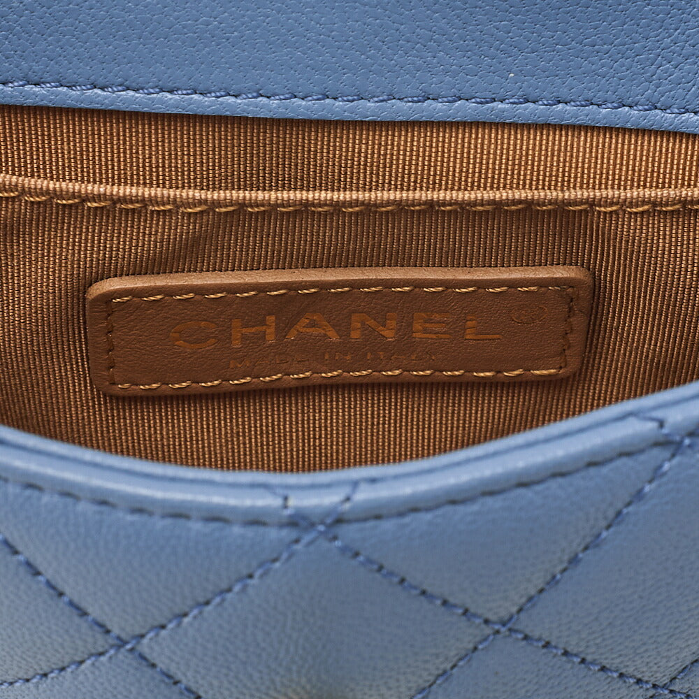 CHANEL Lambskin Mini Matelasse Single Flap Chain Shoulder Bag Blue Gold-Tone Hardware, Pre-Owned