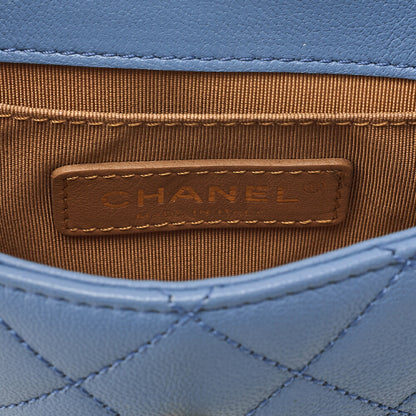 CHANEL Lambskin Mini Matelasse Single Flap Chain Shoulder Bag Blue Gold-Tone Hardware, Pre-Owned